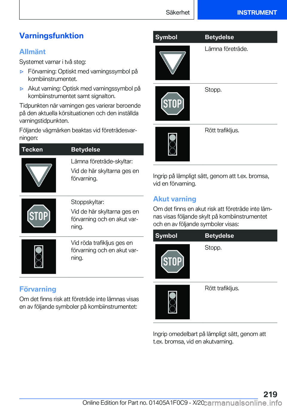 BMW X6 2021  InstruktionsbÖcker (in Swedish) �V�a�r�n�i�n�g�s�f�u�n�k�t�i�o�n
�A�l�l�m�ä�n�t
�S�y�s�t�e�m�e�t��v�a�r�n�a�r��i��t�v�å��s�t�e�g�:'x�F�