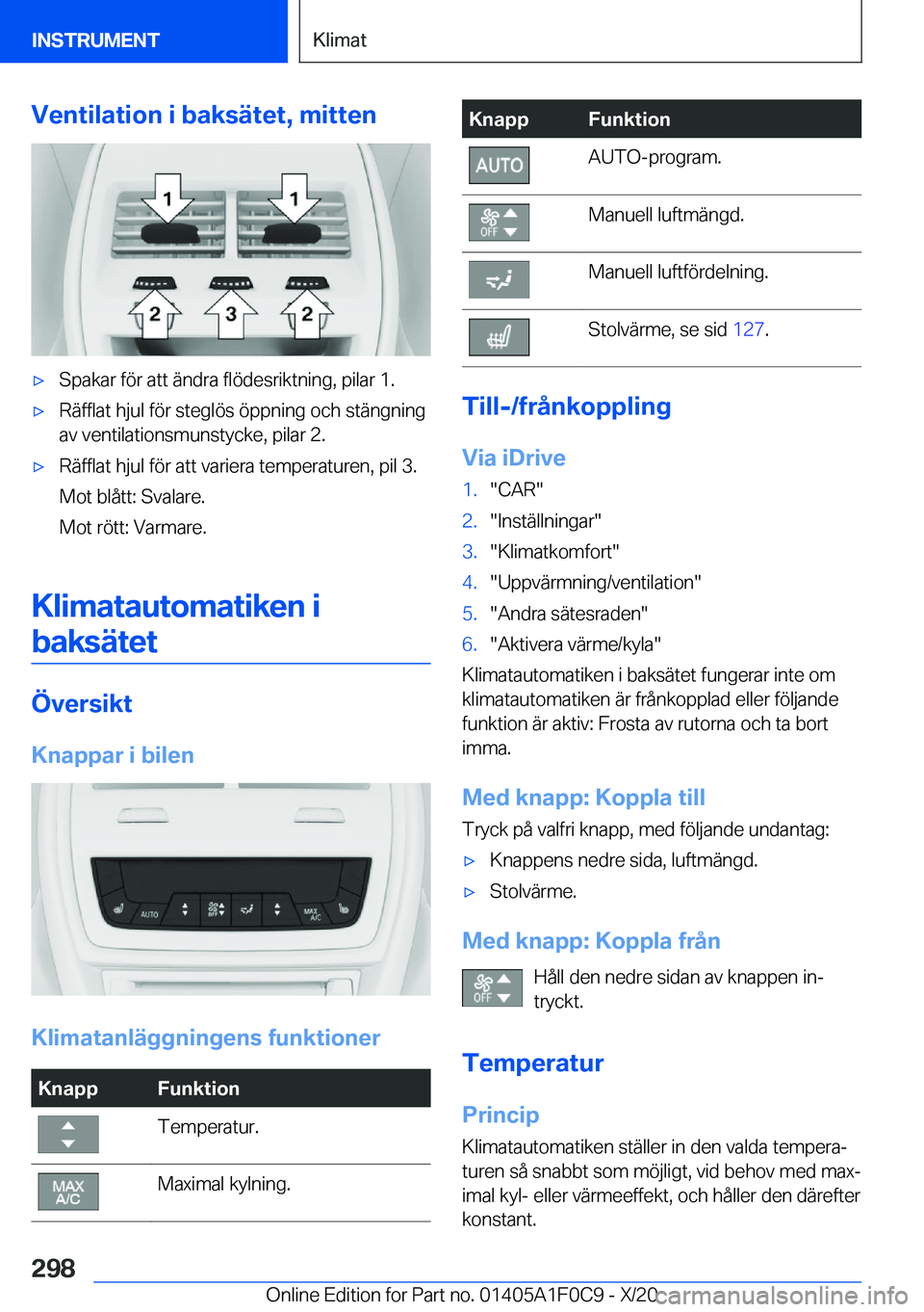 BMW X6 2021  InstruktionsbÖcker (in Swedish) �V�e�n�t�i�l�a�t�i�o�n��i��b�a�k�s�ä�t�e�t�,��m�i�t�t�e�n'x�S�p�a�k�a�r��f�