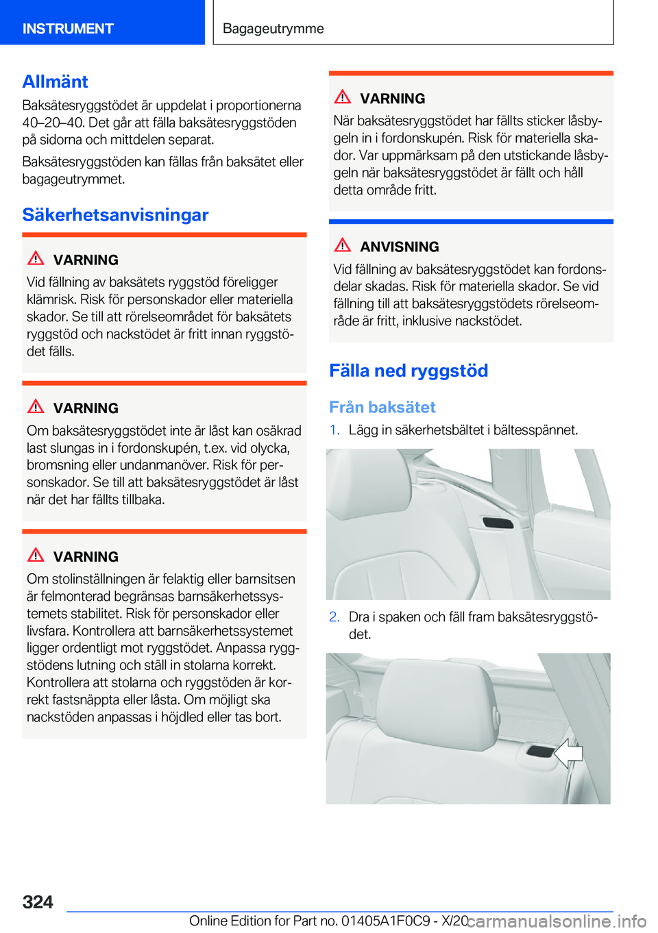 BMW X6 2021  InstruktionsbÖcker (in Swedish) �A�l�l�m�ä�n�t
�B�a�k�s�ä�t�e�s�r�y�g�g�s�t�