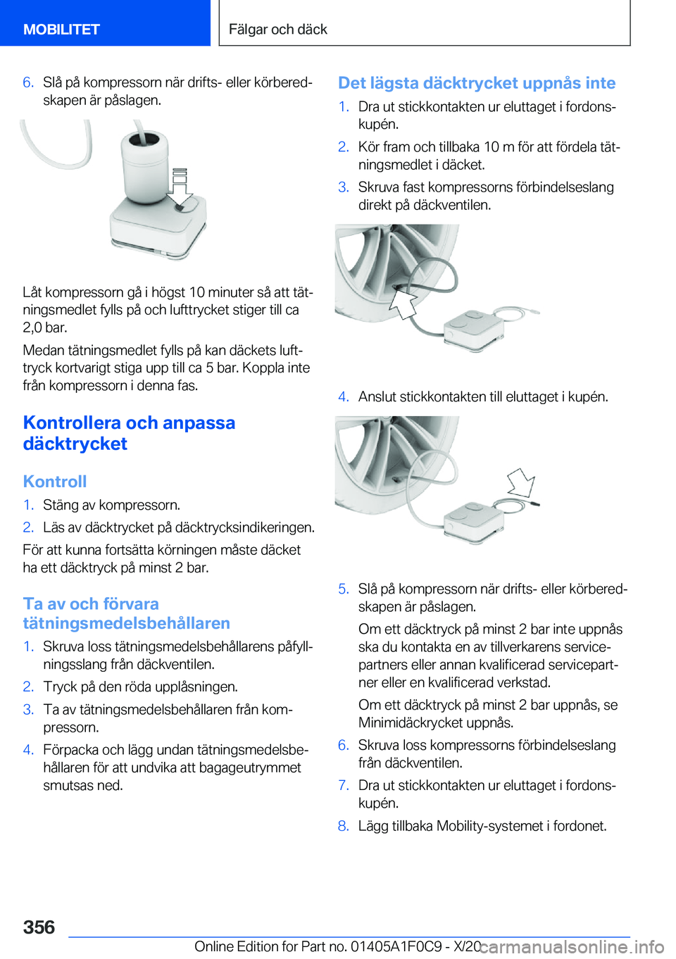 BMW X6 2021  InstruktionsbÖcker (in Swedish) �6�.�S�l�å��p�å��k�o�m�p�r�e�s�s�o�r�n��n�ä�r��d�r�i�f�t�s�-��e�l�l�e�r��k�