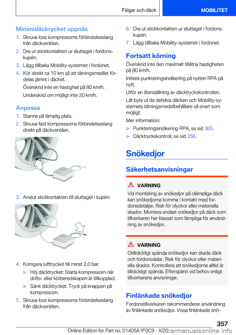 BMW X6 2021  InstruktionsbÖcker (in Swedish) �M�i�n�i�m�i�d�ä�c�k�r�y�c�k�e�t��u�p�p�n�å�s�1�.�S�k�r�u�v�a��l�o�s�s��k�o�m�p�r�e�s�s�o�r�n�s��f�