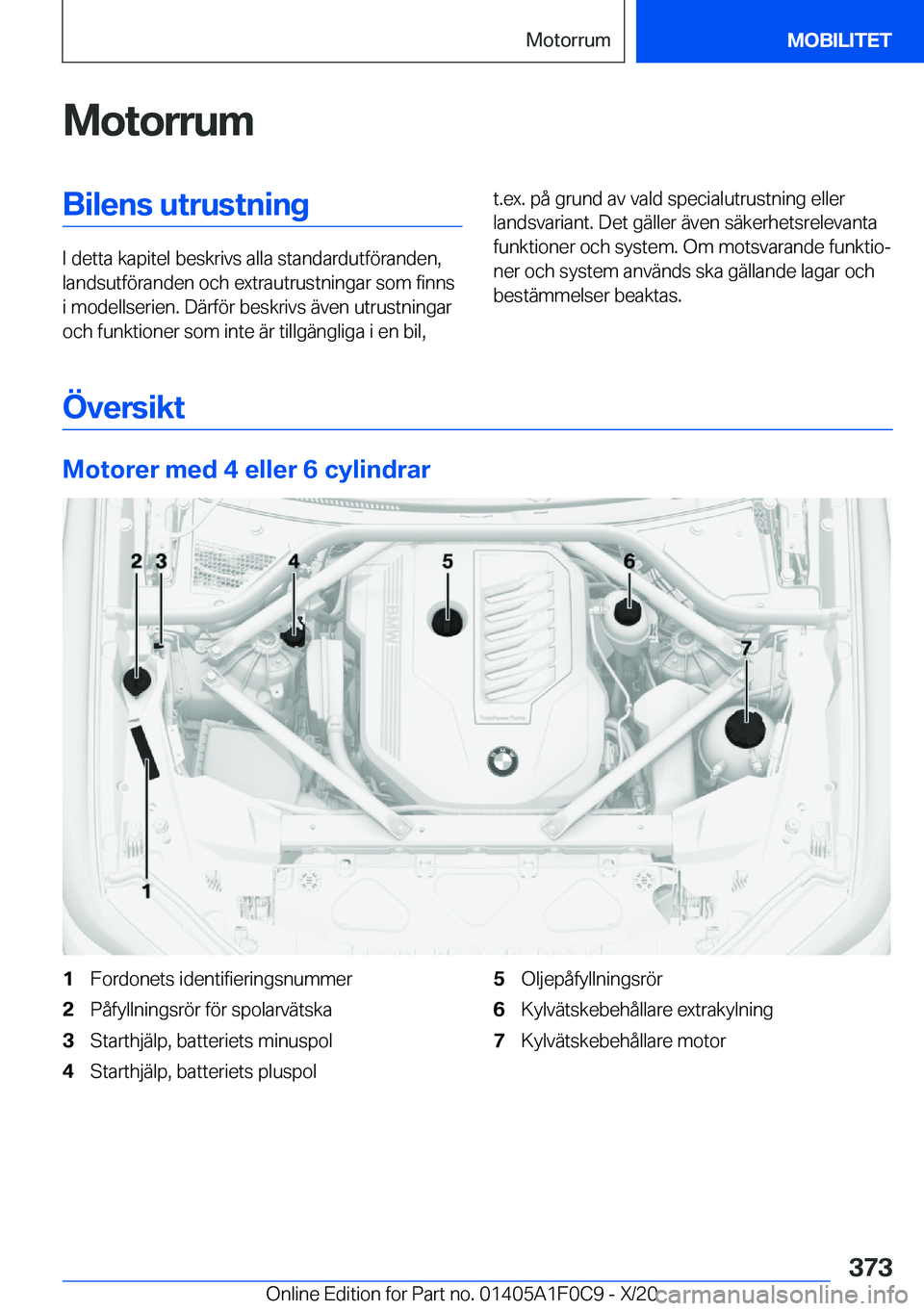 BMW X6 2021  InstruktionsbÖcker (in Swedish) �M�o�t�o�r�r�u�m�B�i�l�e�n�s��u�t�r�u�s�t�n�i�n�g
�I��d�e�t�t�a��k�a�p�i�t�e�l��b�e�s�k�r�i�v�s��a�l�l�a��s�t�a�n�d�a�r�d�u�t�f�