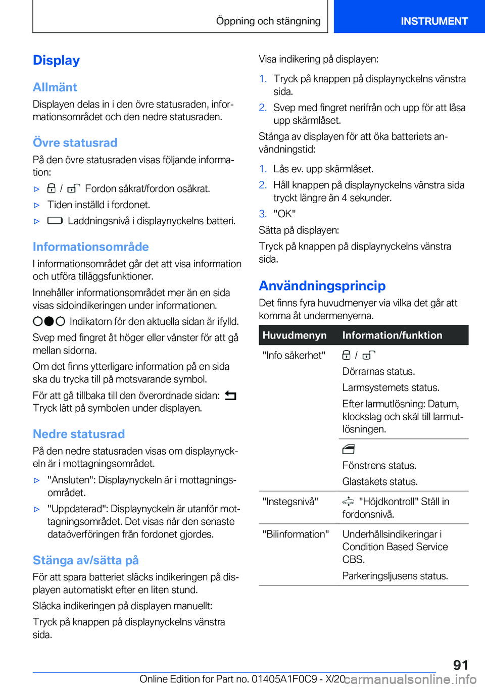 BMW X6 2021  InstruktionsbÖcker (in Swedish) �D�i�s�p�l�a�y�A�l�l�m�ä�n�t
�D�i�s�p�l�a�y�e�n��d�e�l�a�s��i�n��i��d�e�n��