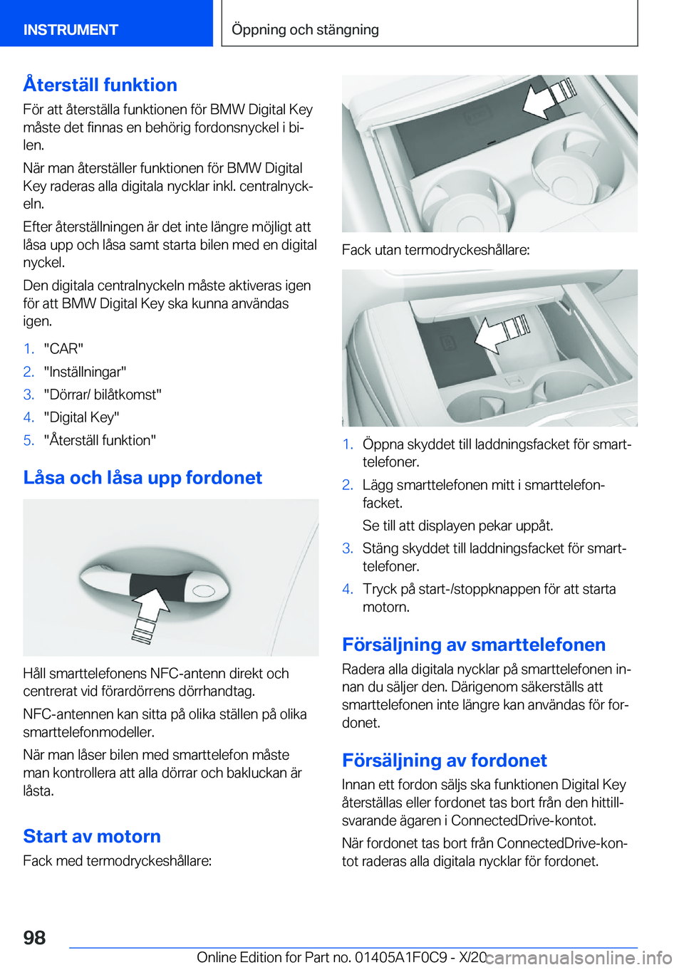 BMW X6 2021  InstruktionsbÖcker (in Swedish) �Å�t�e�r�s�t�ä�l�l��f�u�n�k�t�i�o�n
�F�