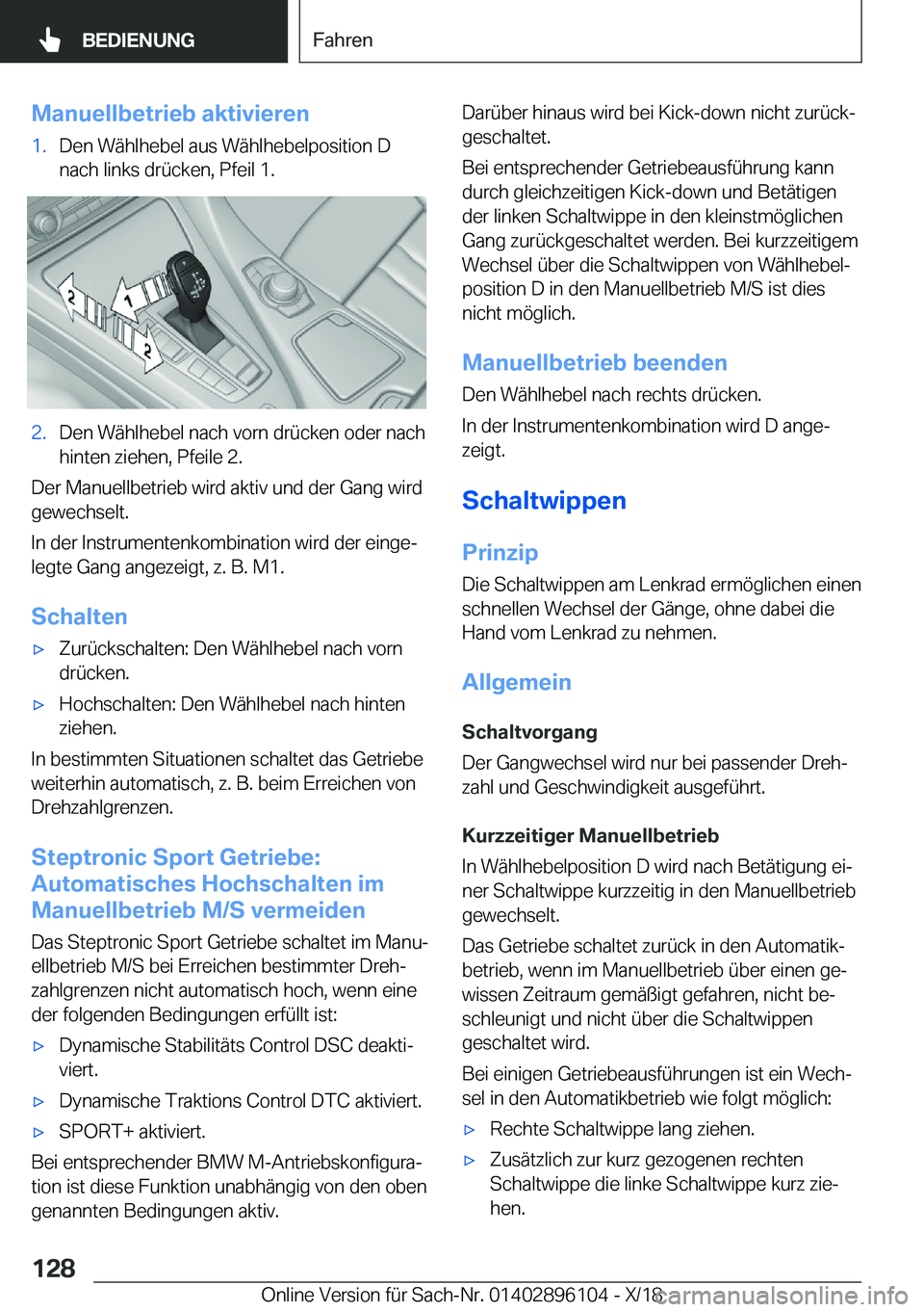 BMW X6 2019  Betriebsanleitungen (in German) �M�a�n�u�e�l�l�b�e�t�r�i�e�b��a�k�t�i�v�i�e�r�e�n�1�.�D�e�n��W�