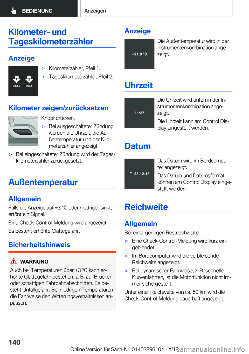 BMW X6 2019  Betriebsanleitungen (in German) �K�i�l�o�m�e�t�e�r�-��u�n�d�T�a�g�e�s�k�i�l�o�m�e�t�e�r�z�