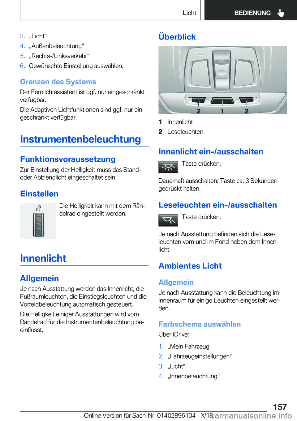 BMW X6 2019  Betriebsanleitungen (in German) �3�.x�L�i�c�h�tv�4�.x�A�u�