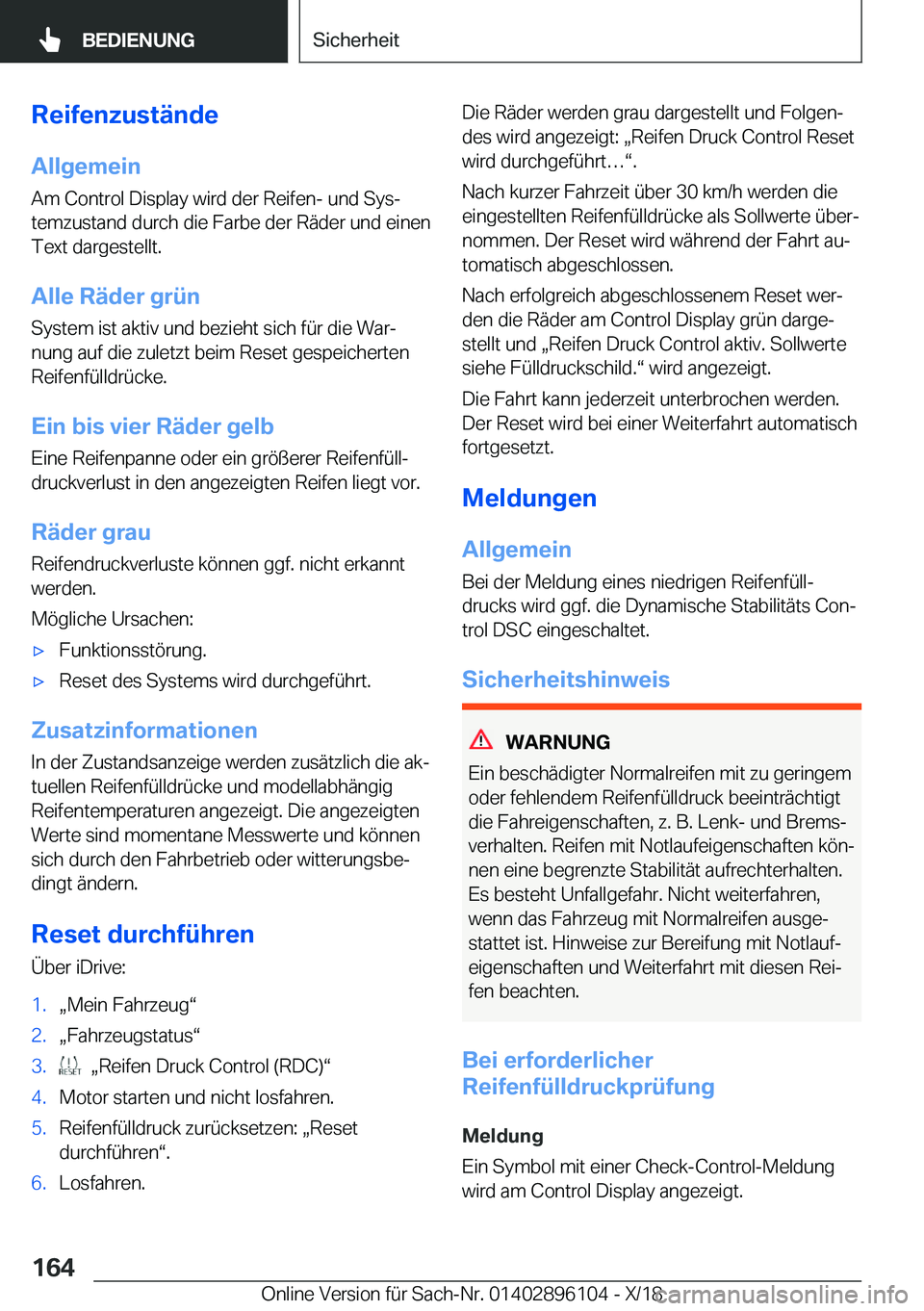 BMW X6 2019  Betriebsanleitungen (in German) �R�e�i�f�e�n�z�u�s�t�