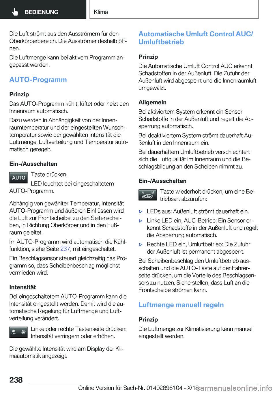 BMW X6 2019  Betriebsanleitungen (in German) �D�i�e��L�u�f�t��s�t�r�