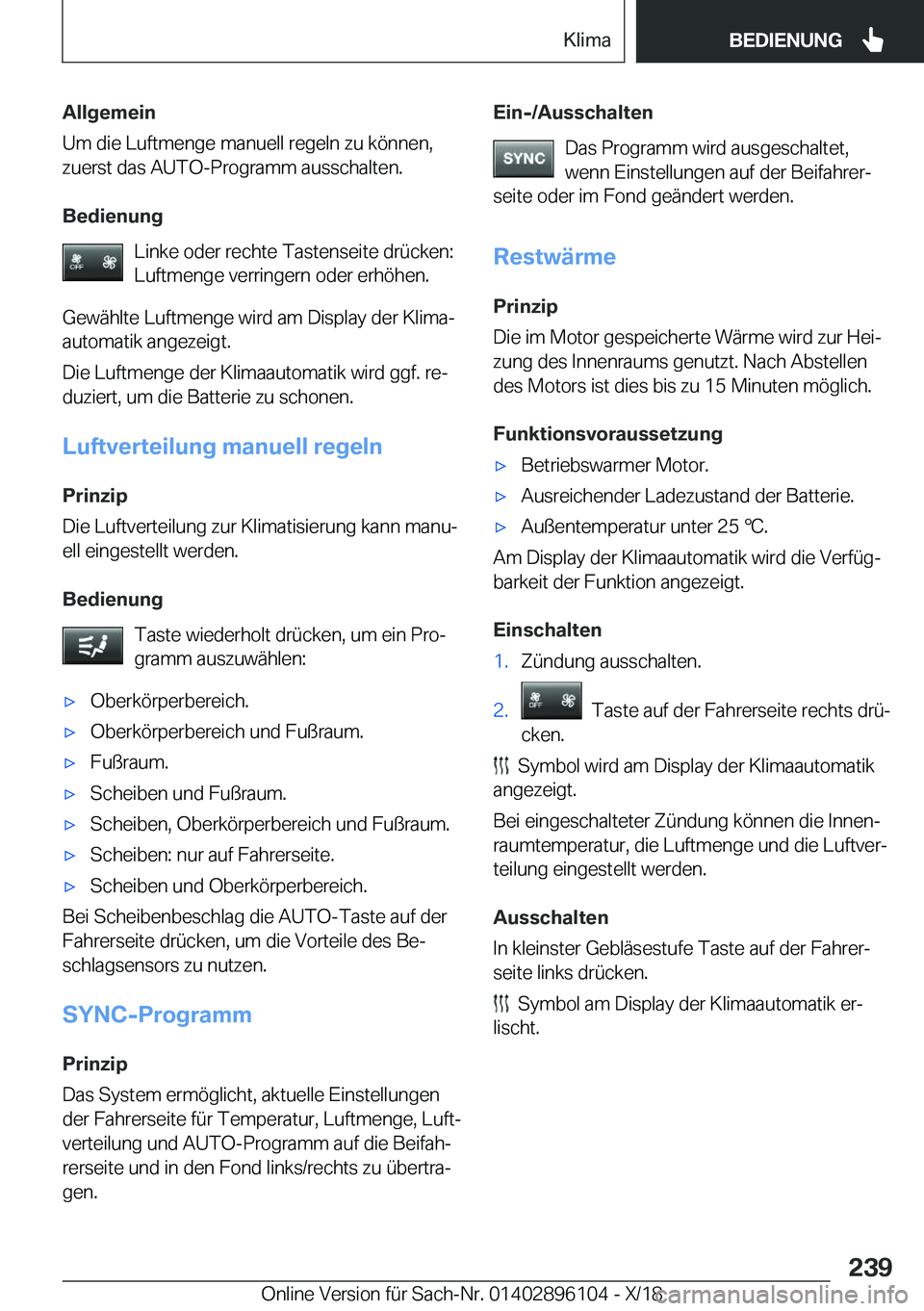 BMW X6 2019  Betriebsanleitungen (in German) �A�l�l�g�e�m�e�i�n
�U�m��d�i�e��L�u�f�t�m�e�n�g�e��m�a�n�u�e�l�l��r�e�g�e�l�n��z�u��k�