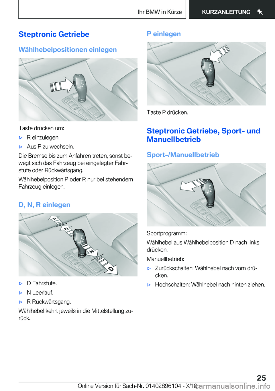 BMW X6 2019  Betriebsanleitungen (in German) �S�t�e�p�t�r�o�n�i�c��G�e�t�r�i�e�b�e
�W�