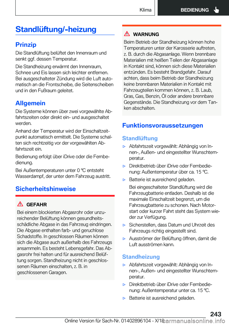 BMW X6 2019  Betriebsanleitungen (in German) �S�t�a�n�d�l�