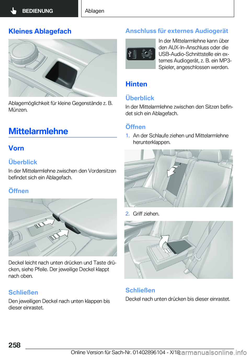 BMW X6 2019  Betriebsanleitungen (in German) �K�l�e�i�n�e�s��A�b�l�a�g�e�f�a�c�h
�A�b�l�a�g�e�m�