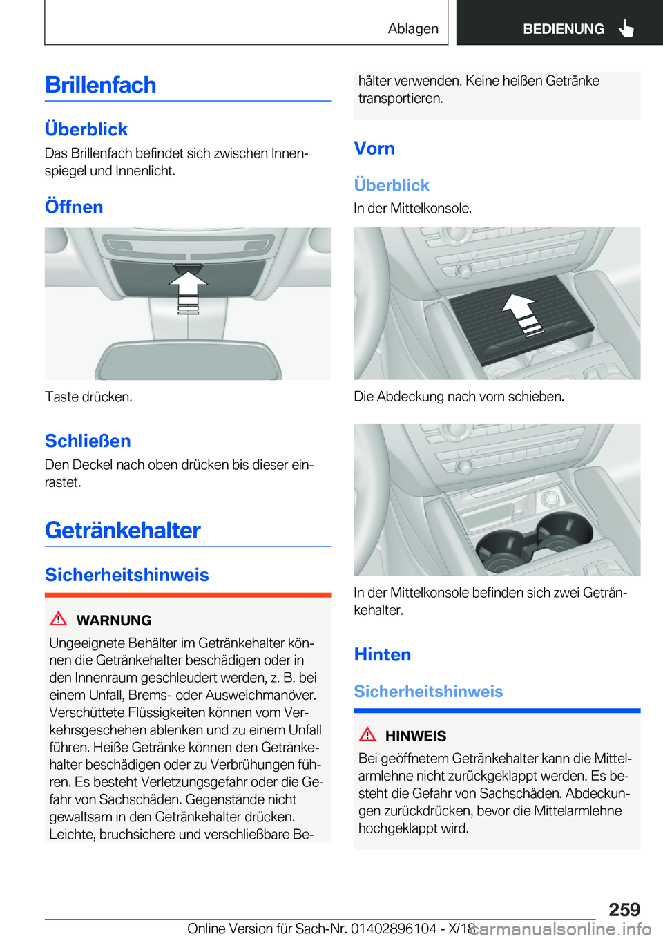 BMW X6 2019  Betriebsanleitungen (in German) �B�r�i�l�l�e�n�f�a�c�h
�