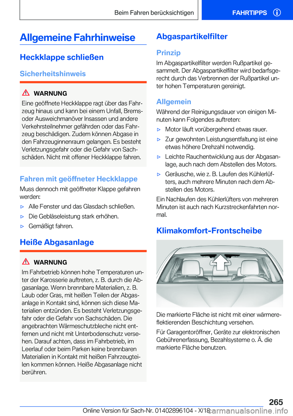 BMW X6 2019  Betriebsanleitungen (in German) �A�l�l�g�e�m�e�i�n�e��F�a�h�r�h�i�n�w�e�i�s�e
�H�e�c�k�k�l�a�p�p�e��s�c�h�l�i�e�