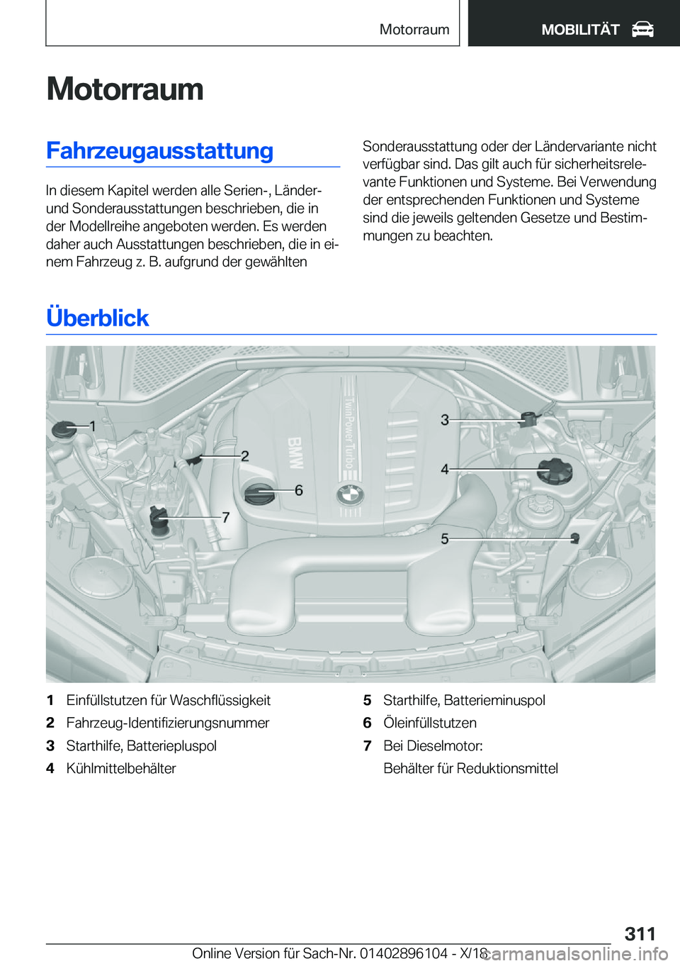 BMW X6 2019  Betriebsanleitungen (in German) �M�o�t�o�r�r�a�u�m�F�a�h�r�z�e�u�g�a�u�s�s�t�a�t�t�u�n�g
�I�n��d�i�e�s�e�m��K�a�p�i�t�e�l��w�e�r�d�e�n��a�l�l�e��S�e�r�i�e�n�-�,��L�