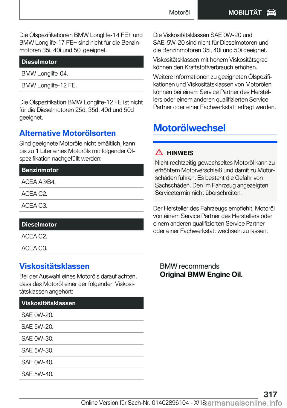 BMW X6 2019  Betriebsanleitungen (in German) �D�i�e��