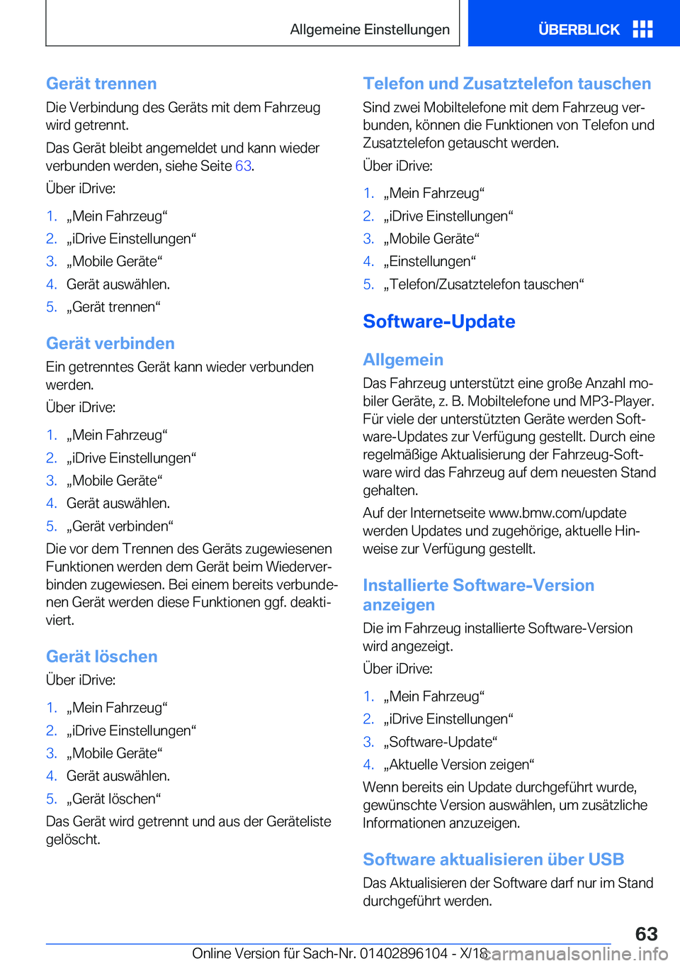 BMW X6 2019  Betriebsanleitungen (in German) �G�e�r�