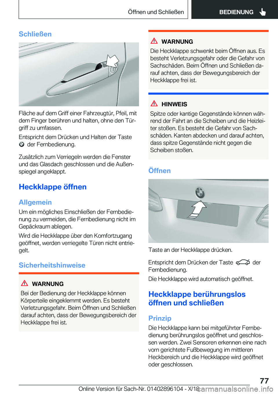 BMW X6 2019  Betriebsanleitungen (in German) �S�c�h�l�i�e�