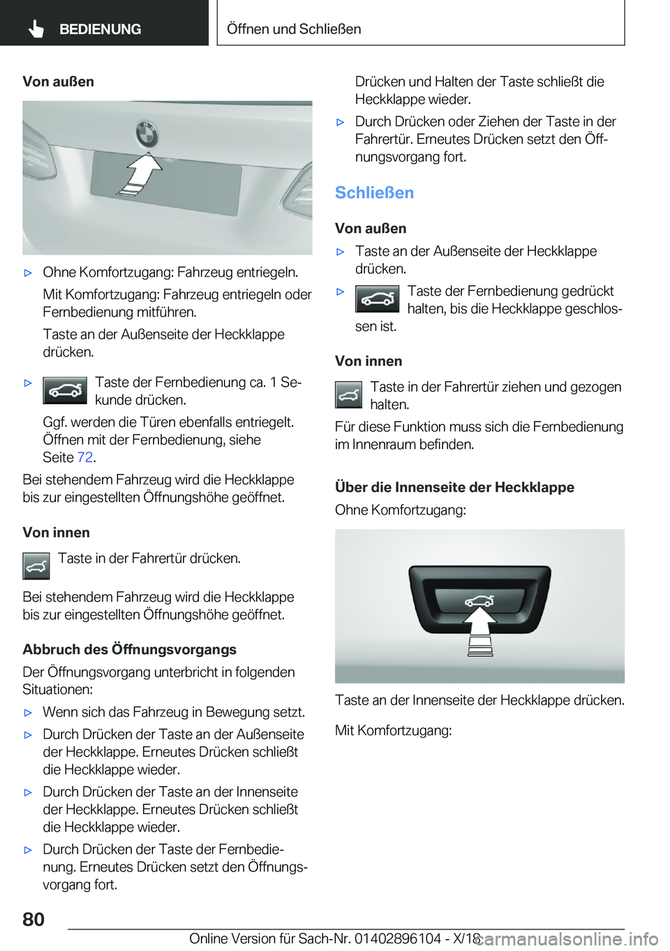 BMW X6 2019  Betriebsanleitungen (in German) �V�o�n��a�u�