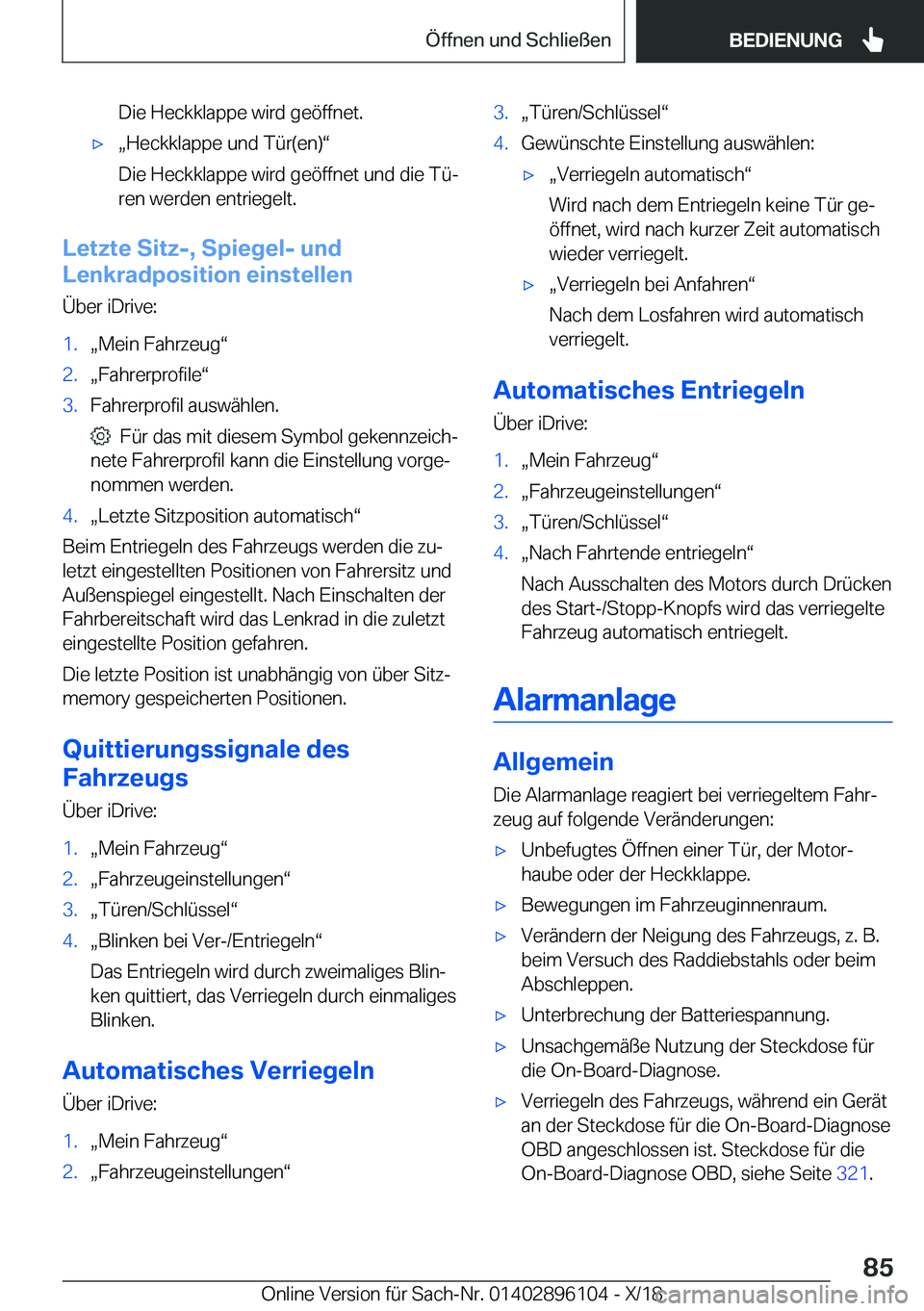 BMW X6 2019  Betriebsanleitungen (in German) �D�i�e��H�e�c�k�k�l�a�p�p�e��w�i�r�d��g�e�
