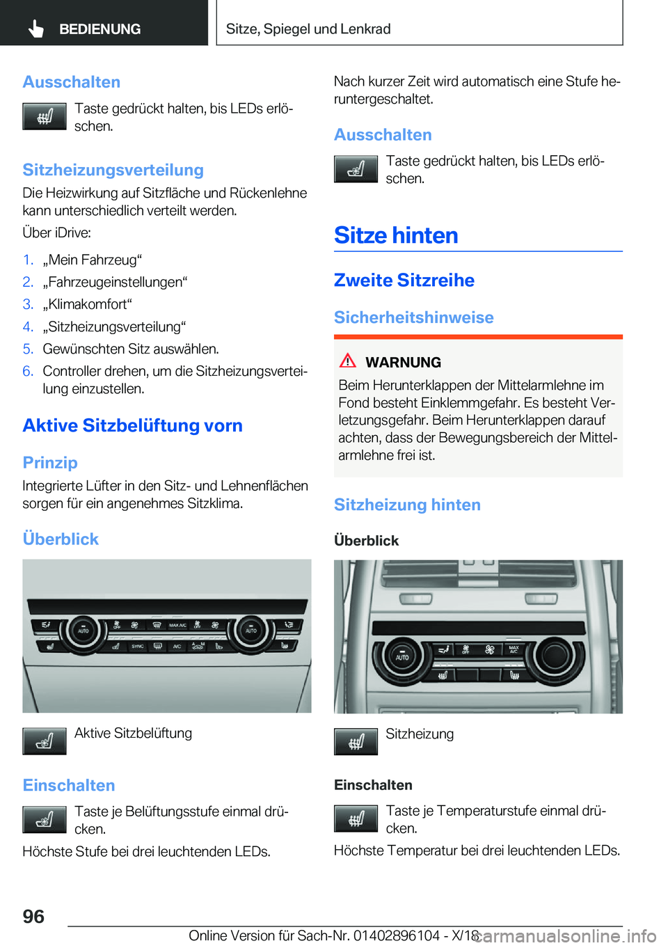 BMW X6 2019  Betriebsanleitungen (in German) �A�u�s�s�c�h�a�l�t�e�n�T�a�s�t�e��g�e�d�r�