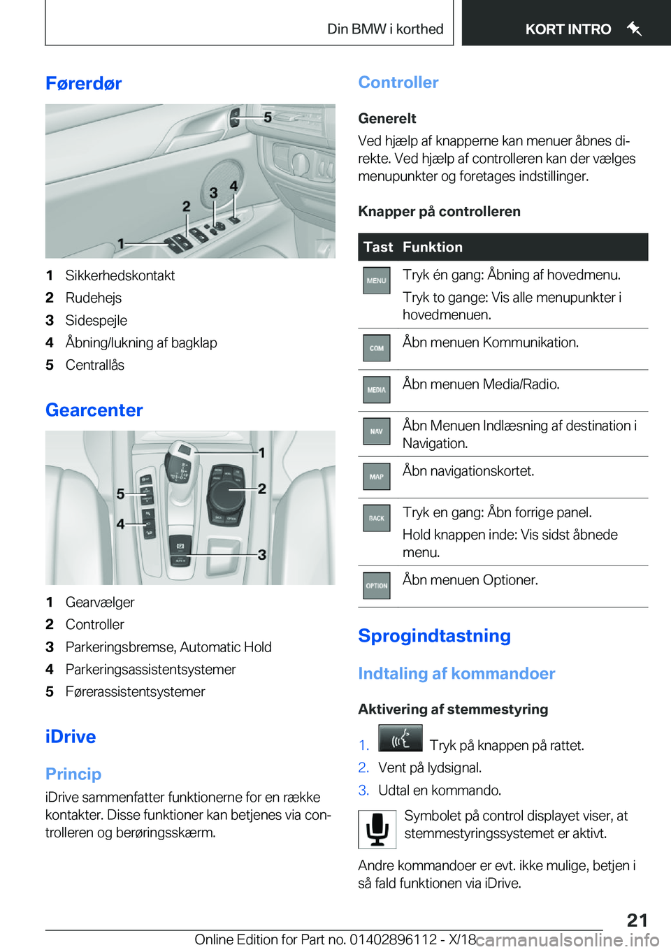 BMW X6 2019  InstruktionsbØger (in Danish) �F�