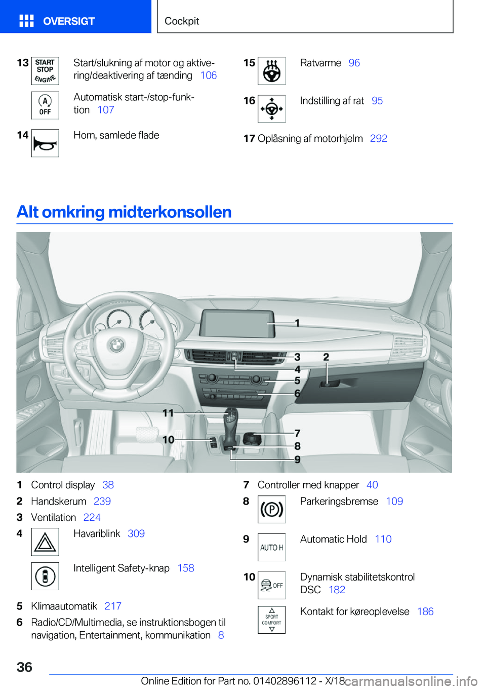 BMW X6 2019  InstruktionsbØger (in Danish) �1�3�S�t�a�r�t�/�s�l�u�k�n�i�n�g��a�f��m�o�t�o�r��o�g��a�k�t�i�v�ej
�r�i�n�g�/�d�e�a�k�t�i�v�e�r�i�n�g��a�f��t�æ�n�d�i�n�g\_ �1�0�6�A�u�t�o�m�a�t�i�s�k��s�t�a�r�t�-�/�s�t�o�p�-�f�u�n�kj
�t