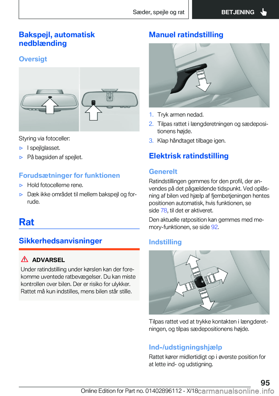 BMW X6 2019  InstruktionsbØger (in Danish) �B�a�k�s�p�e�j�l�,��a�u�t�o�m�a�t�i�s�k
�n�e�d�b�l�æ�n�d�i�n�g
�O�v�e�r�s�i�g�t
�S�t�y�r�i�n�g��v�i�a��f�o�t�o�c�e�l�l�e�r�:
'x�I��s�p�e�j�l�g�l�a�s�s�e�t�.'x�P�å��b�a�g�s�i�d�e�n��a�f