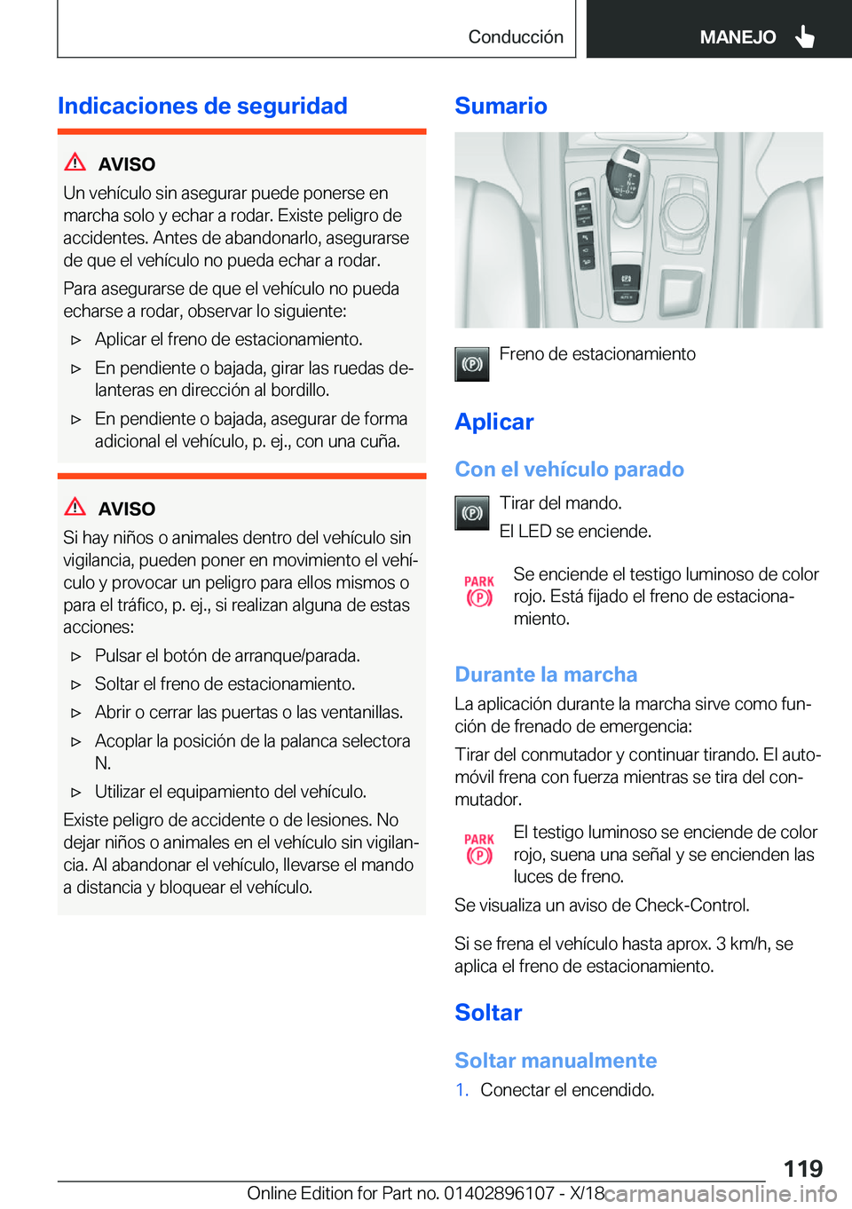 BMW X6 2019  Manuales de Empleo (in Spanish) �I�n�d�i�c�a�c�i�o�n�e�s��d�e��s�e�g�u�r�i�d�a�d
�A�V�I�S�O
�U�n��v�e�h�