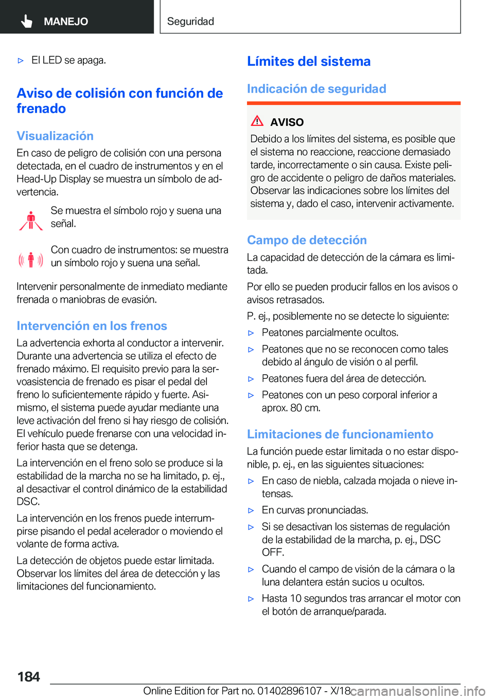 BMW X6 2019  Manuales de Empleo (in Spanish) x�E�l��L�E�D��s�e��a�p�a�g�a�.
�A�v�i�s�o��d�e��c�o�l�i�s�i�