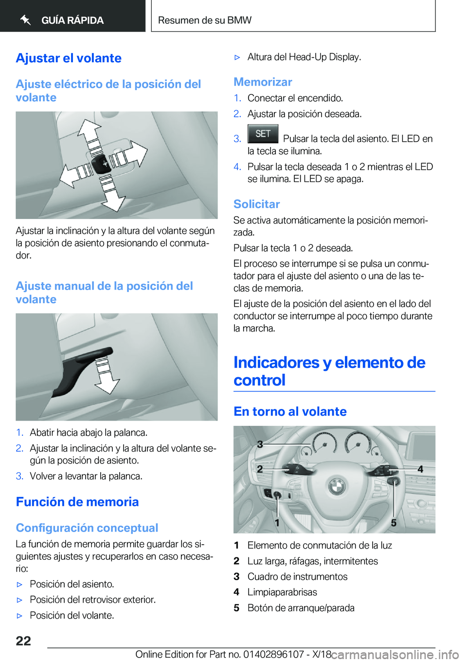 BMW X6 2019  Manuales de Empleo (in Spanish) �A�j�u�s�t�a�r��e�l��v�o�l�a�n�t�e
�A�j�u�s�t�e��e�l�