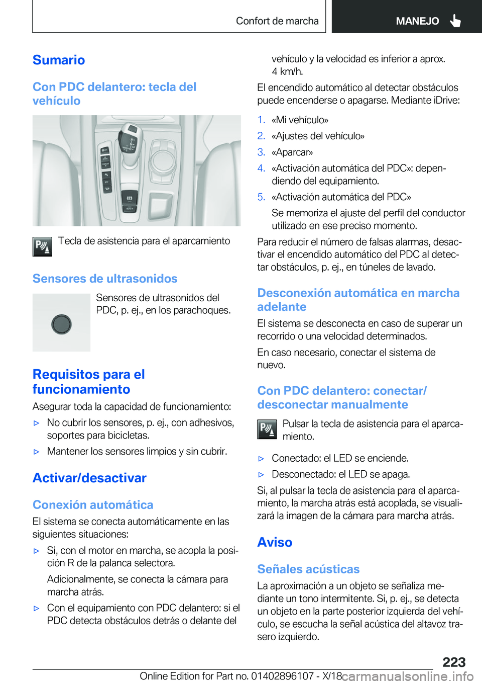 BMW X6 2019  Manuales de Empleo (in Spanish) �S�u�m�a�r�i�o�C�o�n��P�D�C��d�e�l�a�n�t�e�r�o�:��t�e�c�l�a��d�e�l
�v�e�h�