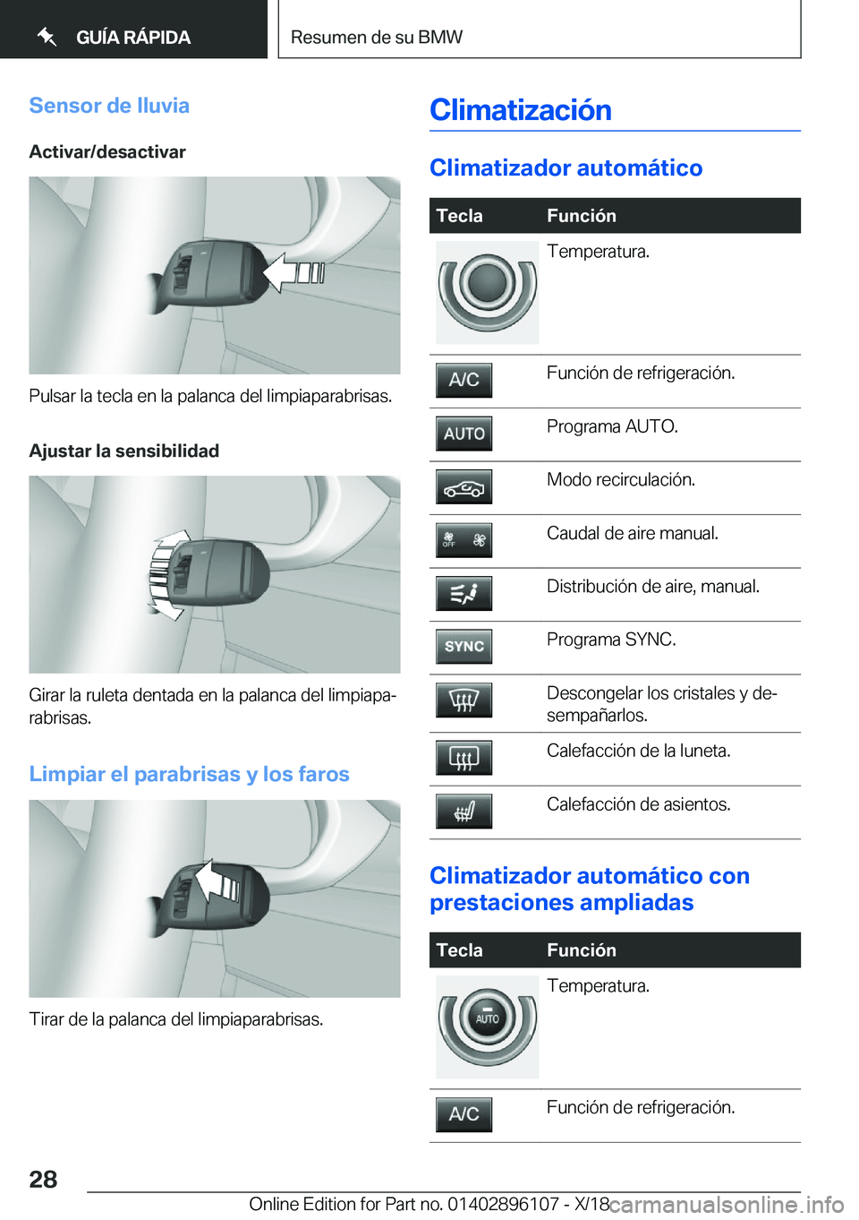 BMW X6 2019  Manuales de Empleo (in Spanish) �S�e�n�s�o�r��d�e��l�l�u�v�i�a
�A�c�t�i�v�a�r�/�d�e�s�a�c�t�i�v�a�r
�P�u�l�s�a�r��l�a��t�e�c�l�a��e�n��l�a��p�a�l�a�n�c�a��d�e�l��l�i�m�p�i�a�p�a�r�a�b�r�i�s�a�s�.
�A�j�u�s�t�a�r��l�a��s�e�