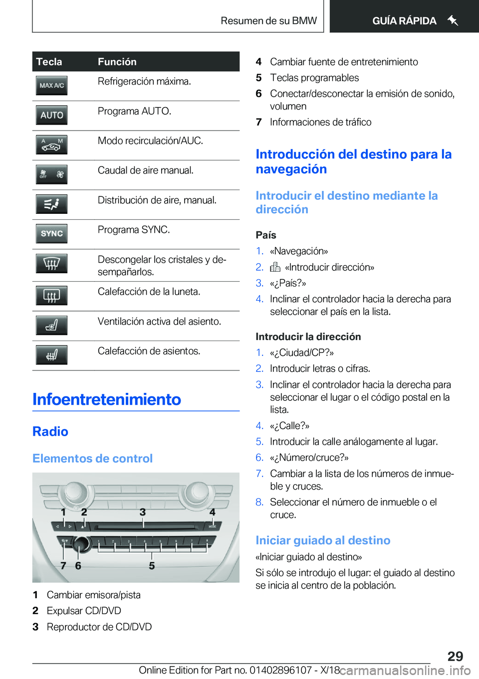 BMW X6 2019  Manuales de Empleo (in Spanish) �T�e�c�l�a�F�u�n�c�i�