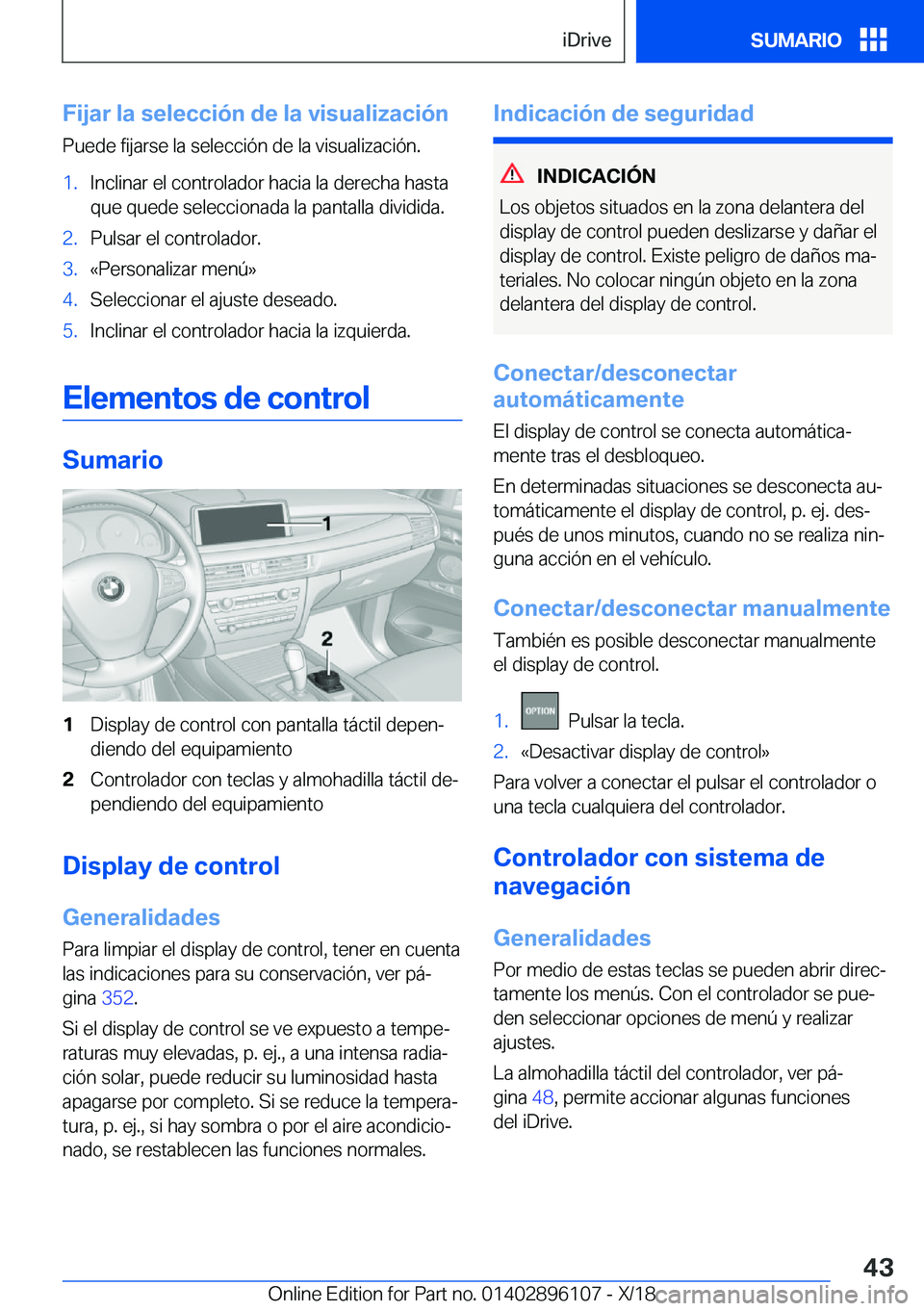 BMW X6 2019  Manuales de Empleo (in Spanish) �F�i�j�a�r��l�a��s�e�l�e�c�c�i�