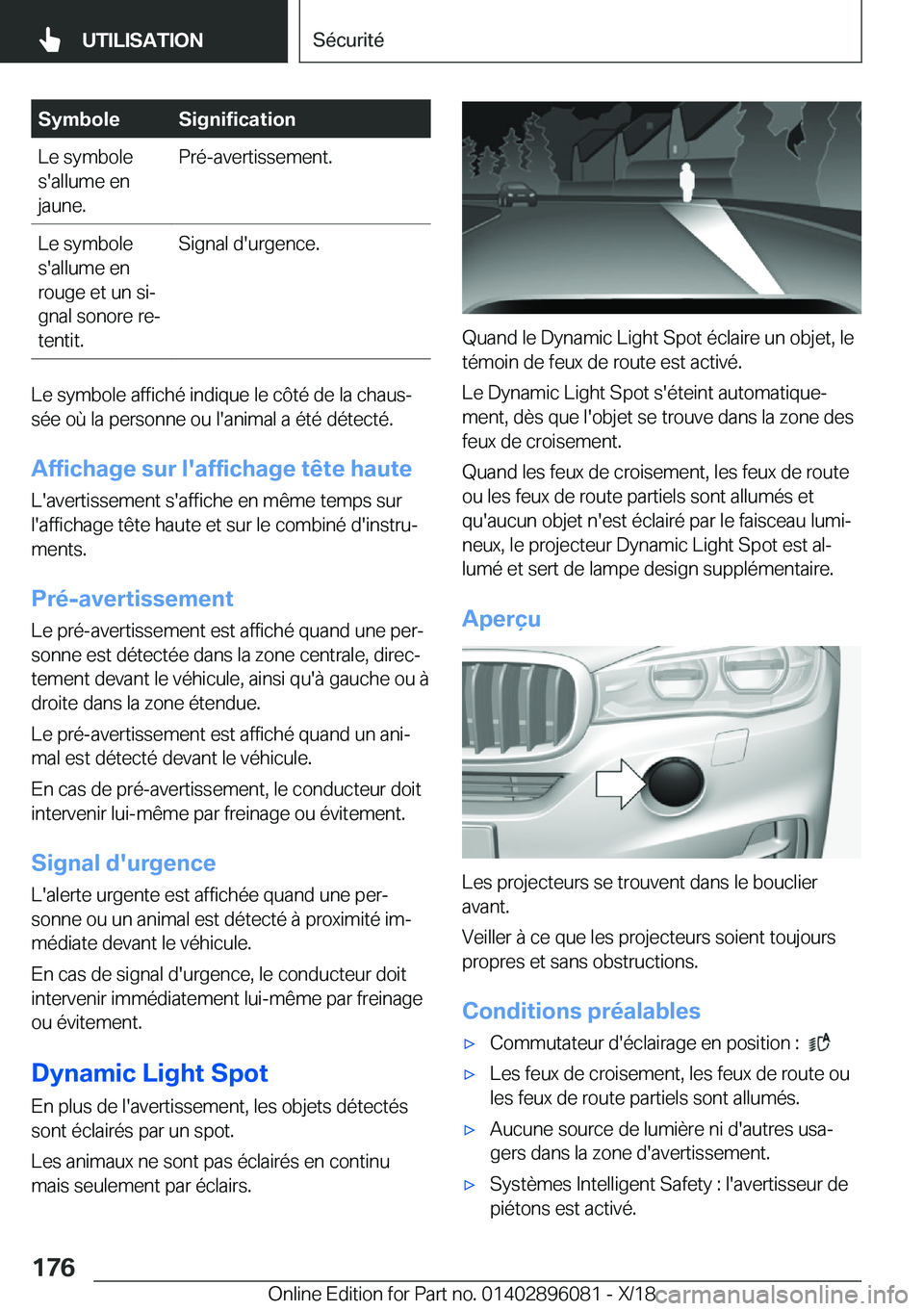 BMW X6 2019  Notices Demploi (in French) �S�y�m�b�o�l�e�S�i�g�n�i�f�i�c�a�t�i�o�n�L�e��s�y�m�b�o�l�e
�s�'�a�l�l�u�m�e��e�n
�j�a�u�n�e�.�P�r�é�-�a�v�e�r�t�i�s�s�e�m�e�n�t�.�L�e��s�y�m�b�o�l�e
�s�'�a�l�l�u�m�e��e�n
�r�o�u�g�e��e�