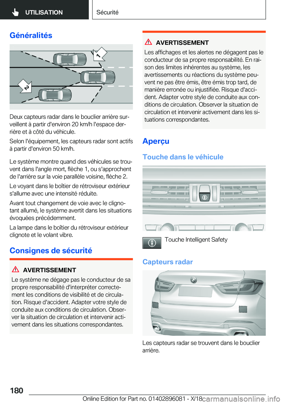 BMW X6 2019  Notices Demploi (in French) �G�é�n�é�r�a�l�i�t�é�s
�D�e�u�x��c�a�p�t�e�u�r�s��r�a�d�a�r��d�a�n�s��l�e��b�o�u�c�l�i�e�r��a�r�r�i�è�r�e��s�u�rj
�v�e�i�l�l�e�n�t��