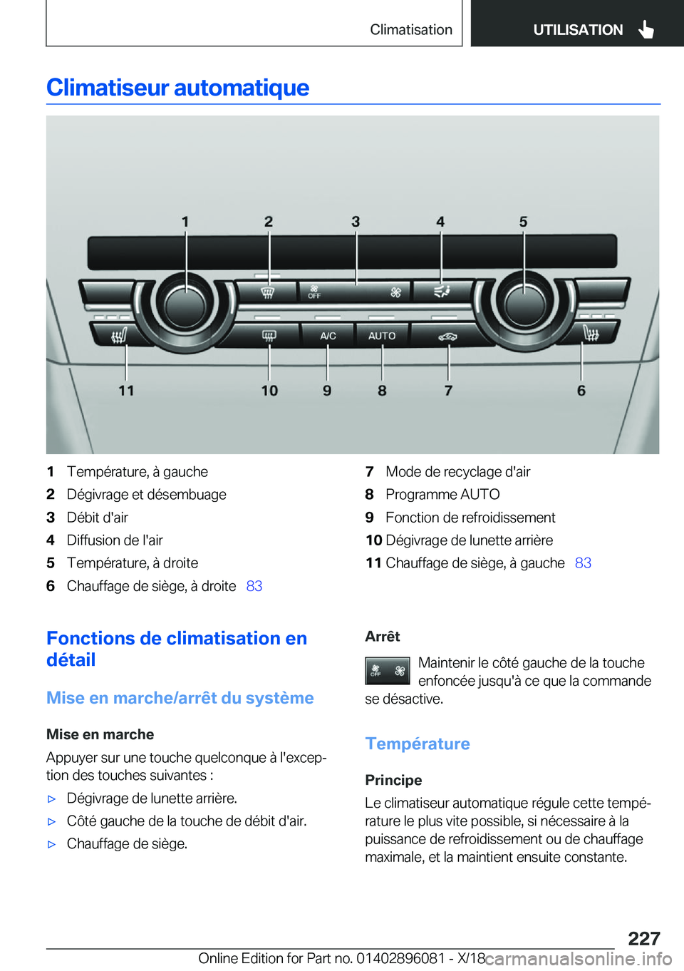 BMW X6 2019  Notices Demploi (in French) �C�l�i�m�a�t�i�s�e�u�r��a�u�t�o�m�a�t�i�q�u�e�1�T�e�m�p�é�r�a�t�u�r�e�,��