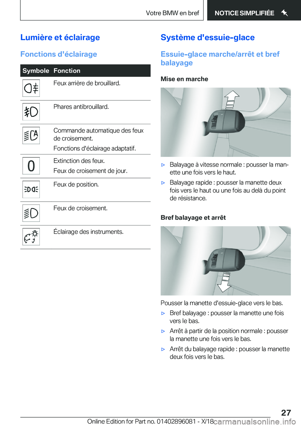 BMW X6 2019  Notices Demploi (in French) �L�u�m�i�è�r�e��e�t��é�c�l�a�i�r�a�g�e�F�o�n�c�t�i�o�n�s��d�'�é�c�l�a�i�r�a�g�e�S�y�m�b�o�l�e�F�o�n�c�t�i�o�n�F�e�u�x��a�r�r�i�è�r�e��d�e��b�r�o�u�i�l�l�a�r�d�.�P�h�a�r�e�s��a�n�t�i�b�r