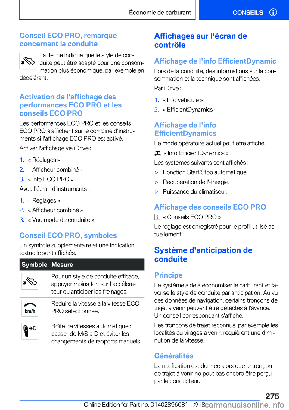 BMW X6 2019  Notices Demploi (in French) �C�o�n�s�e�i�l��E�C�O��P�R�O�,��r�e�m�a�r�q�u�e
�c�o�n�c�e�r�n�a�n�t��l�a��c�o�n�d�u�i�t�e
�L�a��f�l�è�c�h�e��i�n�d�i�q�u�e��q�u�e��l�e��s�t�y�l�e��d�e��c�o�nj
�d�u�i�t�e��p�e�u�t��ê�
