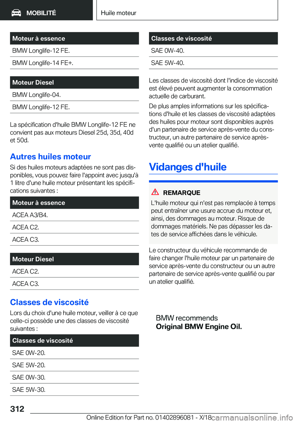 BMW X6 2019  Notices Demploi (in French) �M�o�t�e�u�r��