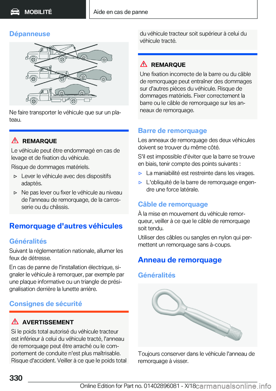 BMW X6 2019  Notices Demploi (in French) �D�é�p�a�n�n�e�u�s�e
�N�e��f�a�i�r�e��t�r�a�n�s�p�o�r�t�e�r��l�e��v�é�h�i�c�u�l�e��q�u�e��s�u�r��u�n��p�l�aj
�t�e�a�u�.
�R�E�M�A�R�Q�U�E
�L�e��v�é�h�i�c�u�l�e��p�e�u�t��ê�t�r�e��e�n�d