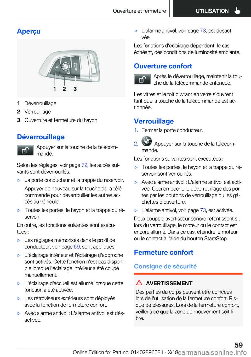 BMW X6 2019  Notices Demploi (in French) �A�p�e�r�ç�u�1�D�é�v�e�r�r�o�u�i�l�l�a�g�e�2�V�e�r�r�o�u�i�l�l�a�g�e�3�O�u�v�e�r�t�u�r�e��e�t��f�e�r�m�e�t�u�r�e��d�u��h�a�y�o�n
�D�é�v�e�r�r�o�u�i�l�l�a�g�e�A�p�p�u�y�e�r��s�u�r��l�a��t�o�u