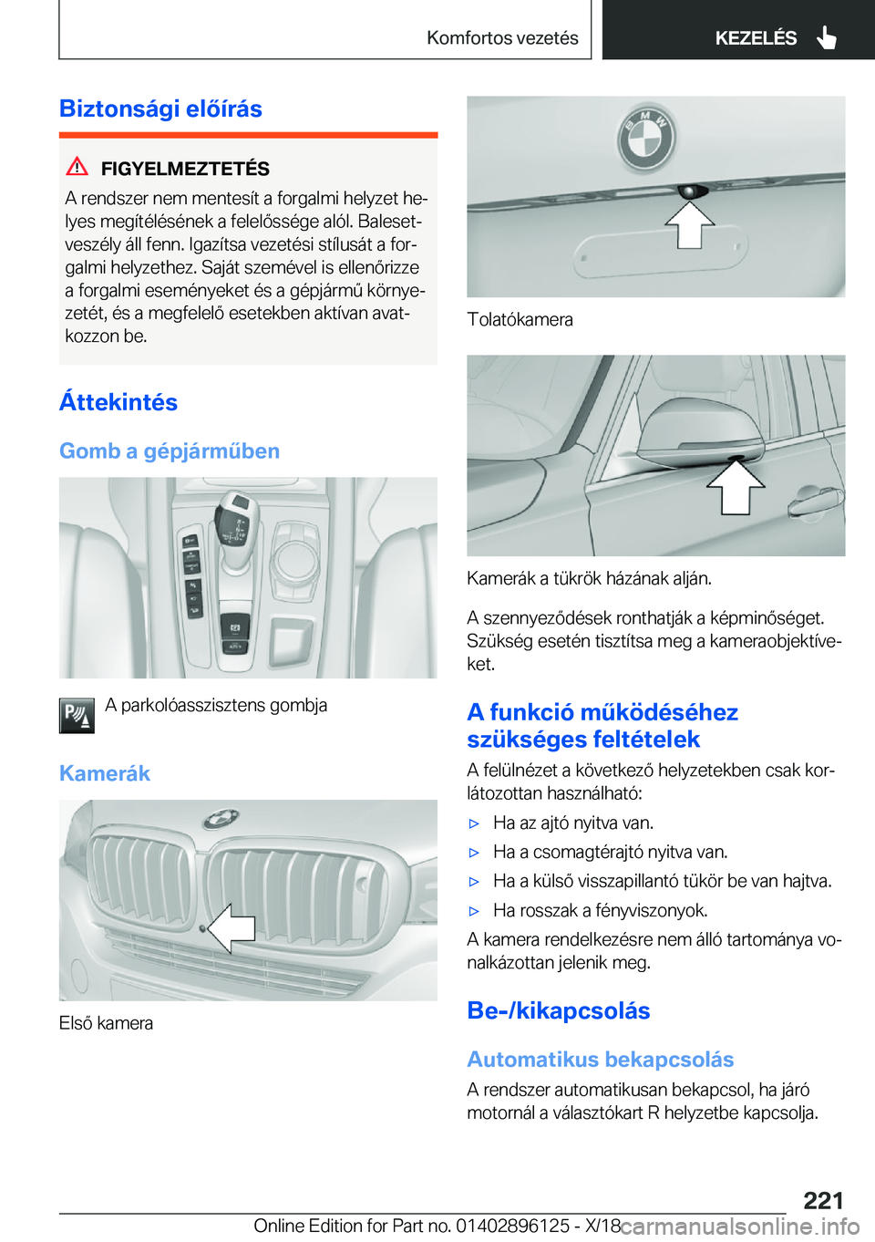 BMW X6 2019  Kezelési útmutató (in Hungarian) �B�i�z�t�o�n�s�
