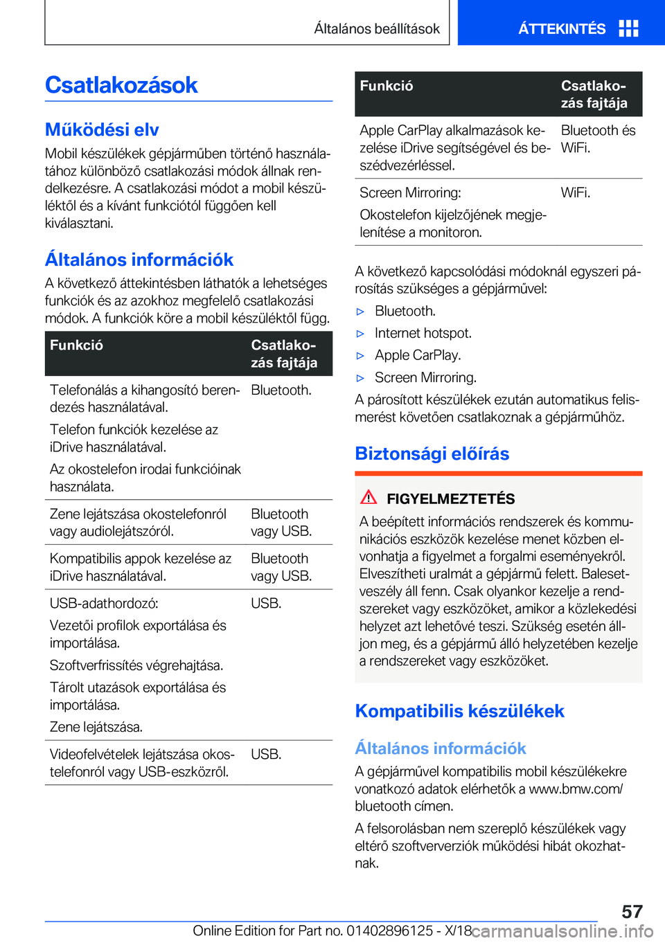 BMW X6 2019  Kezelési útmutató (in Hungarian) �C�s�a�t�l�a�k�o�z�