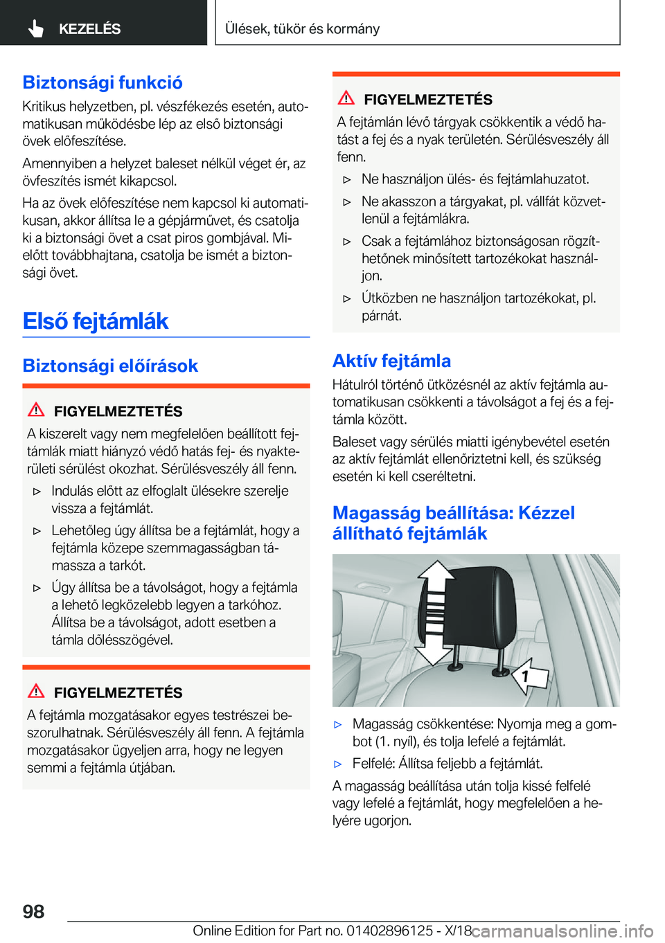 BMW X6 2019  Kezelési útmutató (in Hungarian) �B�i�z�t�o�n�s�