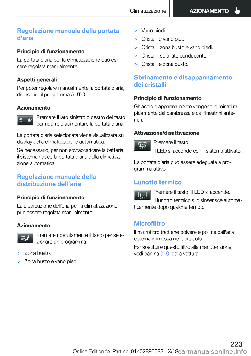 BMW X6 2019  Libretti Di Uso E manutenzione (in Italian) �R�e�g�o�l�a�z�i�o�n�e��m�a�n�u�a�l�e��d�e�l�l�a��p�o�r�t�a�t�a
�d�'�a�r�i�a
�P�r�i�n�c�i�p�i�o��d�i��f�u�n�z�i�o�n�a�m�e�n�t�o
�L�a��p�o�r�t�a�t�a��d�'�a�r�i�a��p�e�r��l�a��c�l�i�m�