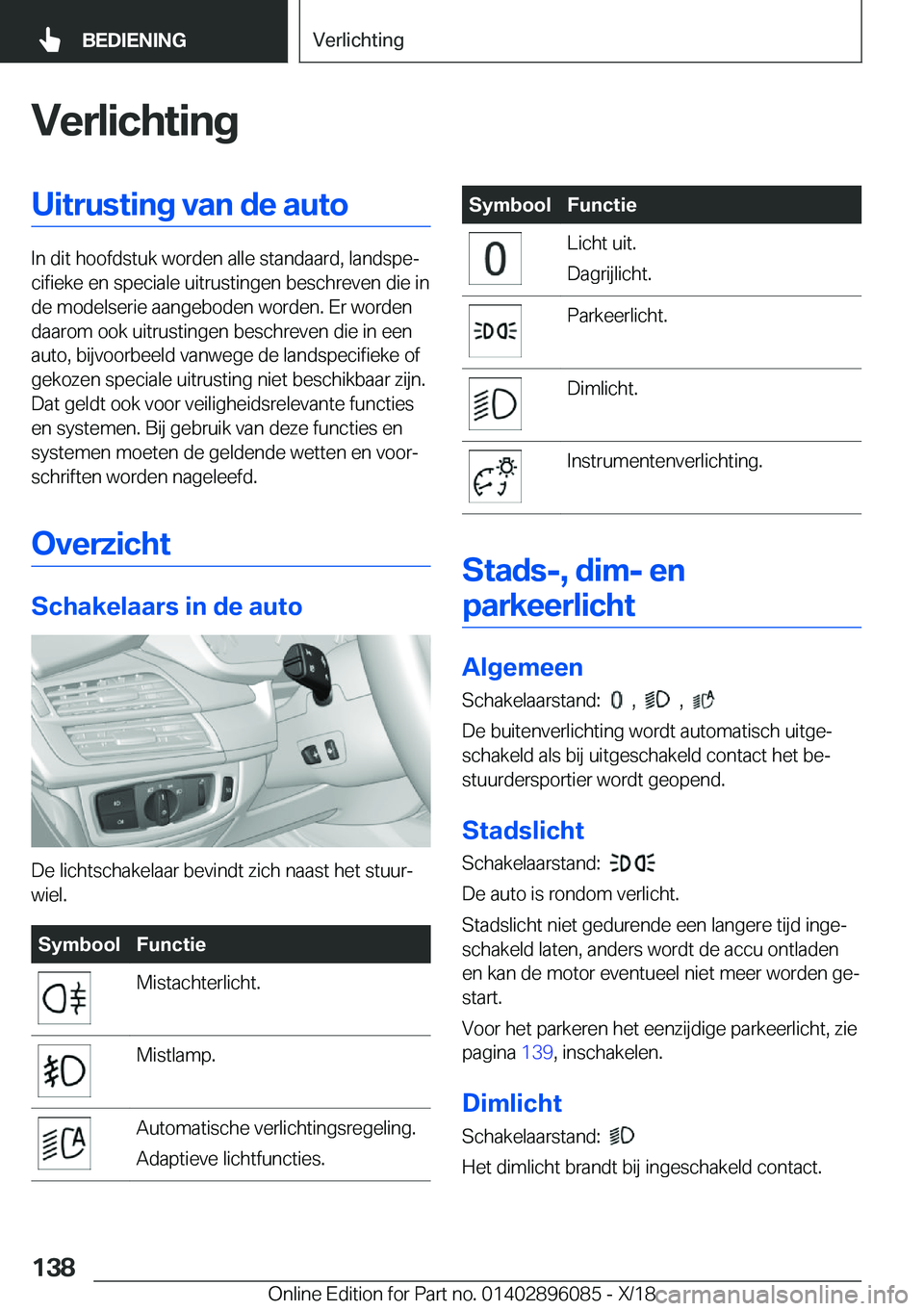 BMW X6 2019  Instructieboekjes (in Dutch) �V�e�r�l�i�c�h�t�i�n�g�U�i�t�r�u�s�t�i�n�g��v�a�n��d�e��a�u�t�o
�I�n��d�i�t��h�o�o�f�d�s�t�u�k��w�o�r�d�e�n��a�l�l�e��s�t�a�n�d�a�a�r�d�,��l�a�n�d�s�p�ej�c�i�f�i�e�k�e��e�n��s�p�e�c�i�a�l�