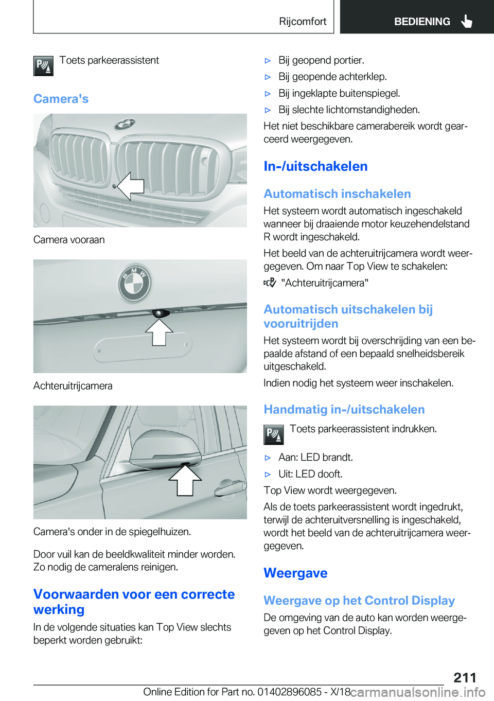 BMW X6 2019  Instructieboekjes (in Dutch) �T�o�e�t�s��p�a�r�k�e�e�r�a�s�s�i�s�t�e�n�t
�C�a�m�e�r�a�'�s
�C�a�m�e�r�a��v�o�o�r�a�a�n
�A�c�h�t�e�r�u�i�t�r�i�j�c�a�m�e�r�a
�C�a�m�e�r�a�'�s��o�n�d�e�r��i�n��d�e��s�p�i�e�g�e�l�h�u�i�z